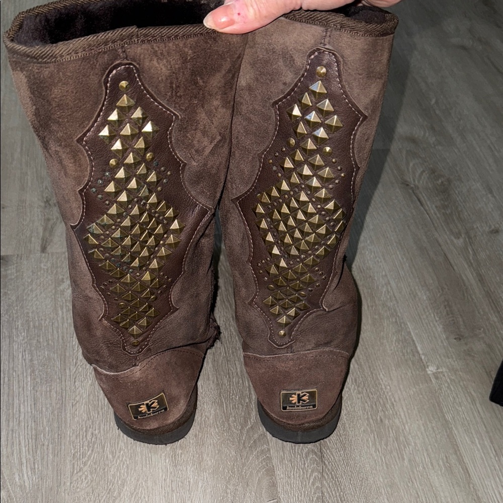 RARE Koolaburra by Ugg Brown GOLD Studded Tall Boots Shearling Winter Snow 9